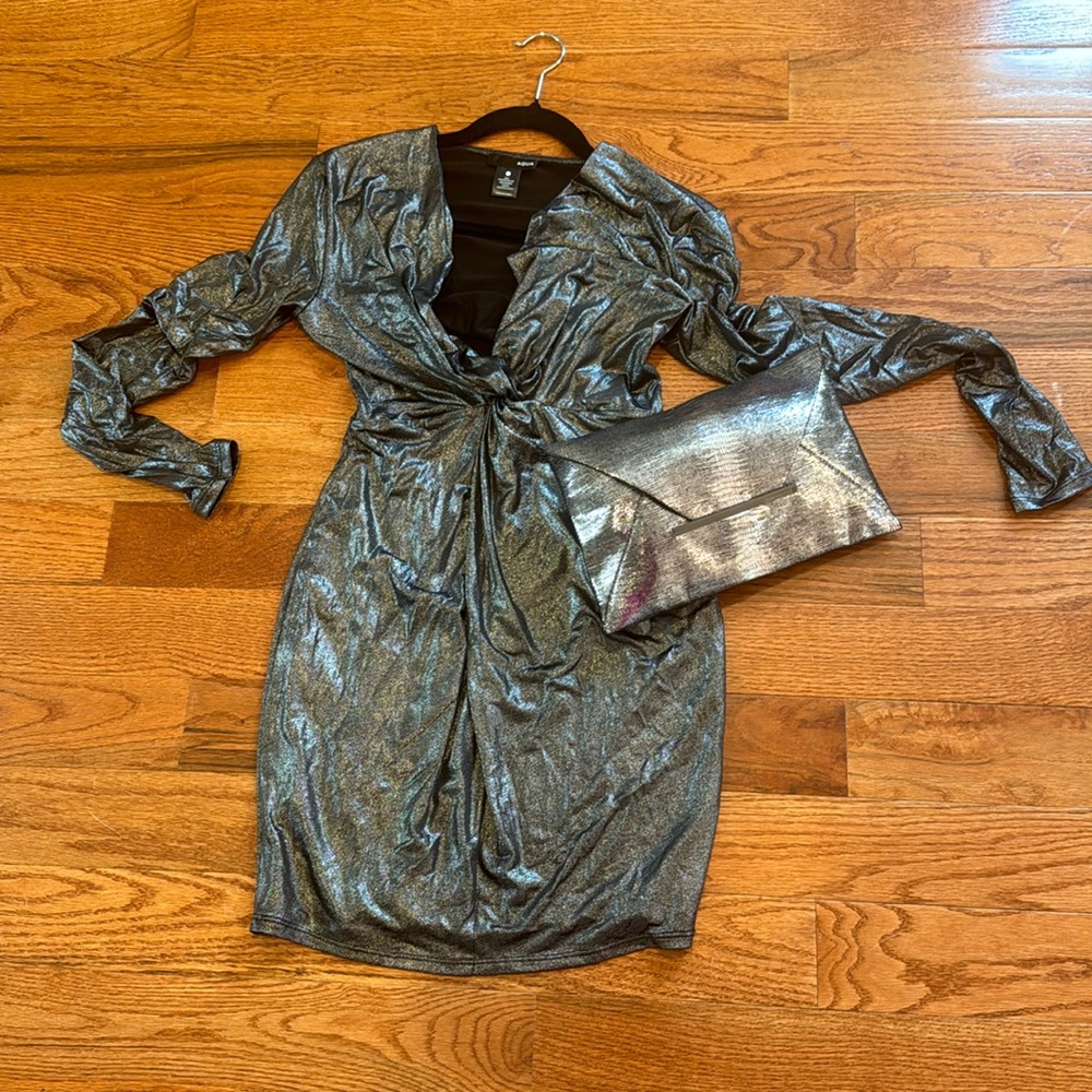 New without tags. AQUA Silver/black dress. check alt. post for purse details.